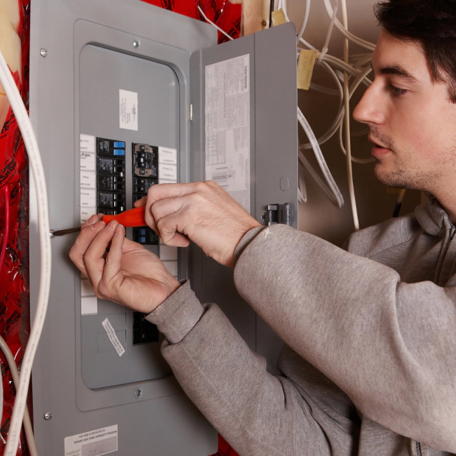 technician repairing electric panel